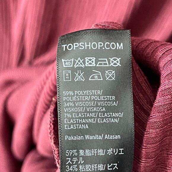 Topshop Ribbed Maroon Bodycon Lettuce Hem Long Sleeve Fall V neck Midi Dress 8 - Picture 8 of 10